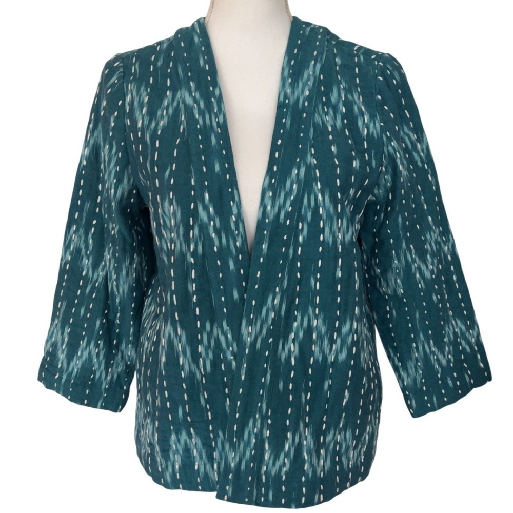 J. Jill Pure Kantha Stitched Ikat Jacket kimono Sari Open Front NWT SZ: XS
